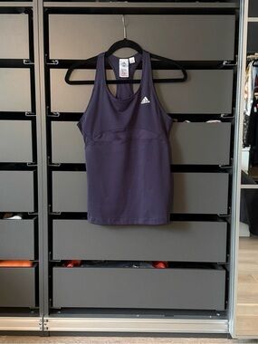 Adidas Purple Racerback Tank Top with White Logo CLIMALITE